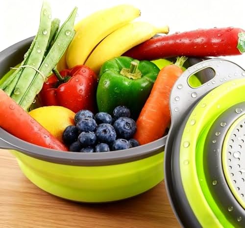 Three-Piece Collapsible Strainer - Made of Silicone with a Plastic