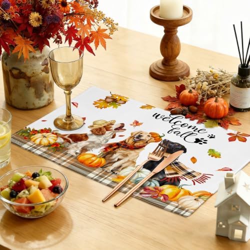 comfoyar Fall Harvest Dog Placemats Set of 4, 12x18 Inch Washable