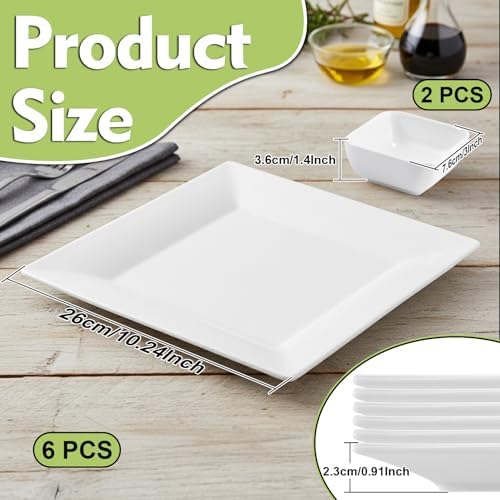 10'' Porcelain Dinner Plates Set, White, Square Appetizer Plates