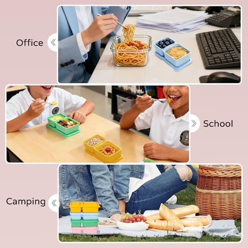 MACTANO 4 Pack Silicone Snack Containers with Lids, 10oz Dual