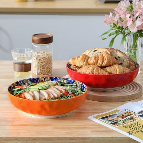 vancasso Large Serving Bowls,78 Oz Salad Bowls Set of 2,Serving Dishes-Red