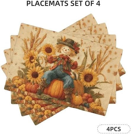 Thanksgiving Scarecrow Placemats Set of 4 Washable Table Place Mats