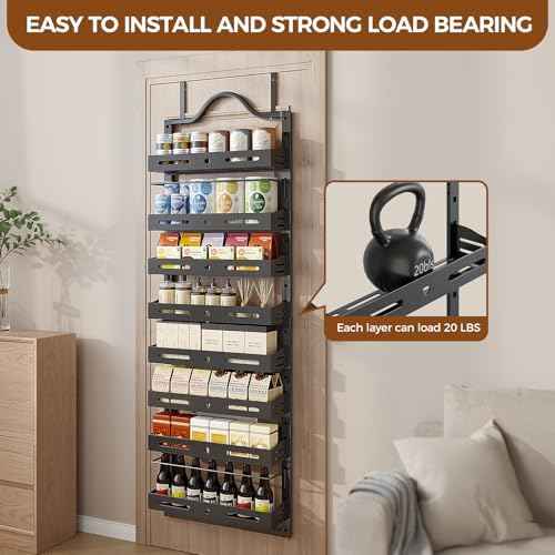 8-Tier Pantry Door Organizer, Large 2 IN 1 Wall Mount or Over The Door