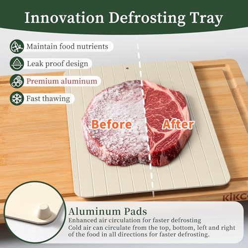 Kikcoin Bamboo Cutting Board Set with Defrosting Tray, Wood Cutting