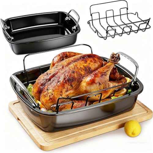 25 lb Nonstick Turkey Roasting Pan with w/Rack, 17.3 in, Box Included