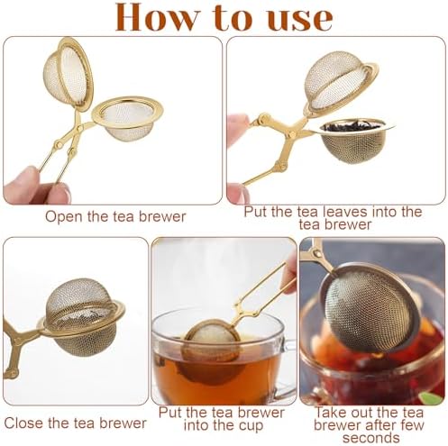 20 Pcs Gold Stainless Steel Loose Tea Infuser With Handle Fine Mesh