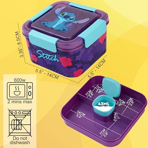 Disney Stitch Salad Container Bento Box for Kids, 70 Oz Portable Lunch