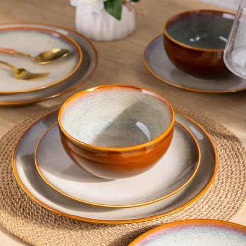 LERATIO Ceramic Dinnerware Sets for 8,24Pcs Porcelain Plates and Bowls Set