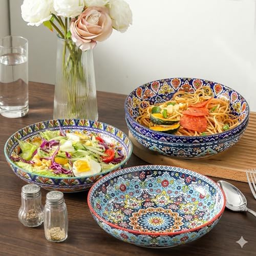 glowworm Pasta Bowls Set of 4, 42 oz Ceramic Serving Bowls for Daily