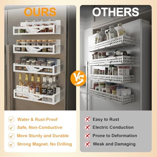 4-Pack Metal Magnetic Spice Rack for Refrigerator, White
