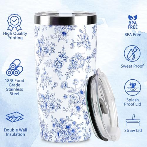 Tumbler, Insulated Coffee Travel Mug with Lid and Straw for Women