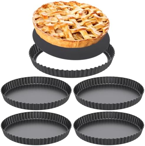 4 Pack 9 Inch Carbon Steel Tart Pan Set with Removable Bottom