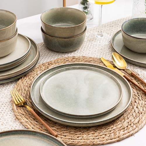 AmorArc Stoneware Dinnerware Sets for 8, 24 Piece Plates and Bowls Sets