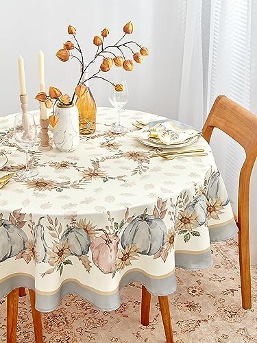 YiHomer Blue Pumpkin Bordered Thanksgiving Tabletop, Stonewashed Fall