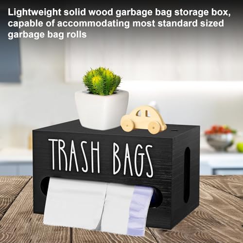 Wooden Trash Bag Dispenser Organizer with Lid for Kitchen,Under Sink