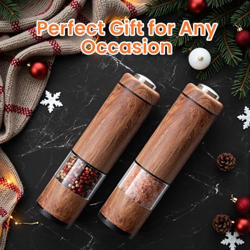 Electric Salt and Pepper Grinder Set, Rechargeable, Wood Grain