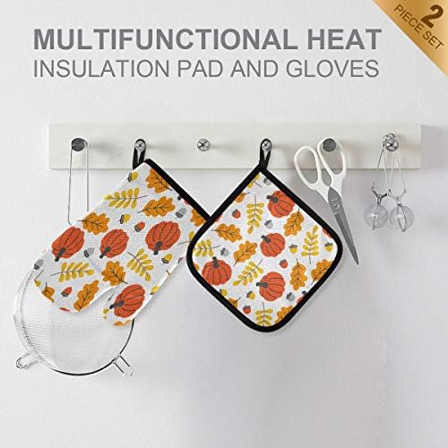 QMXO Halloween Leavs Pumpkins Oven Mitts Quilted Cotton Lining