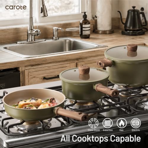 CAROTE 21pcs Ceramic Cookware Set, Pots and Pans Set, Green