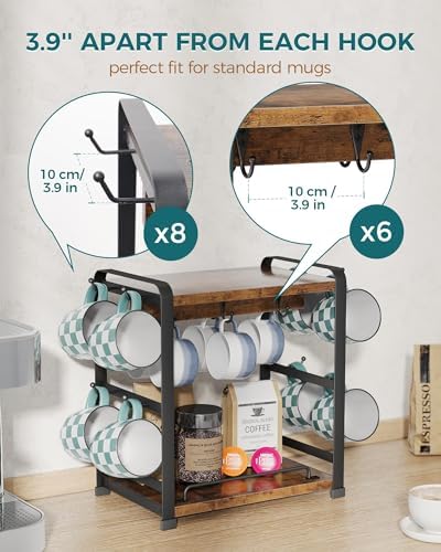 OROPY Coffee Mug Holder Countertop, Mug Rack 2 Tier Shelf & 14 Mug