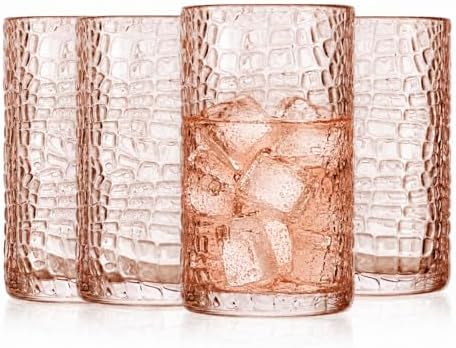 Glaver's Highball Glasses Set of 4 Pink Drinking Glasses, 15 Ounce