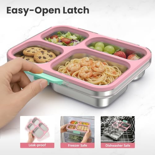 HOMEKOL Stainless Steel Lunch Box for Kids, 4-Compartment
