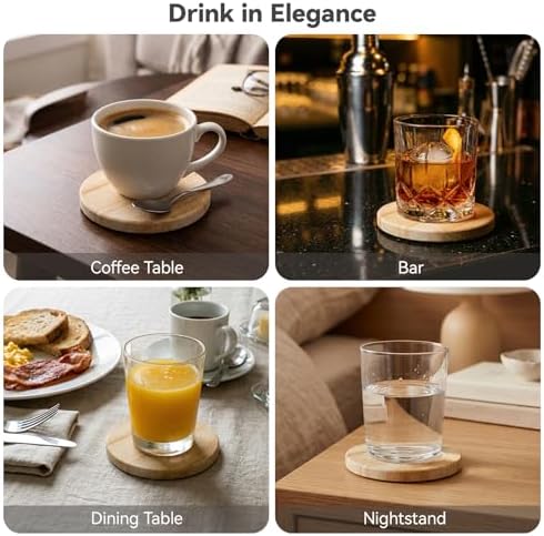 Absorbent Sandstone Drink Coasters Set of 6 with Holder, 4" Round