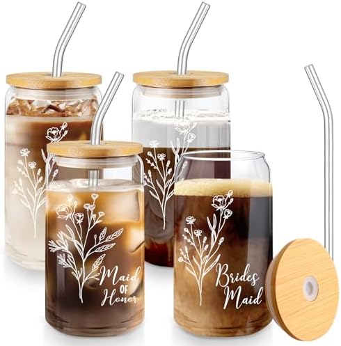 Layhit 4 Pcs Bridesmaid Gifts Bridesmaid Proposal Gifts 16 oz Glass