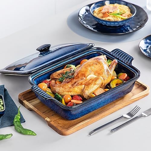 vancasso Casserole Dish with Lid, 3.8 Quart, Blue