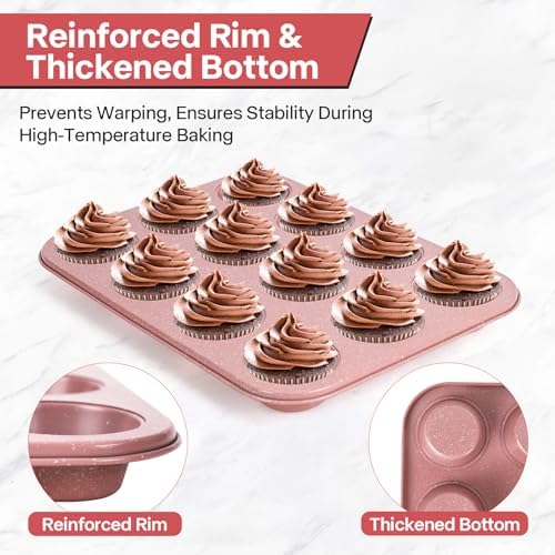 2-Pack Pink Nonstick Muffin Pans, 12-Cup Muffin Cake Pan, 5-Layer Free