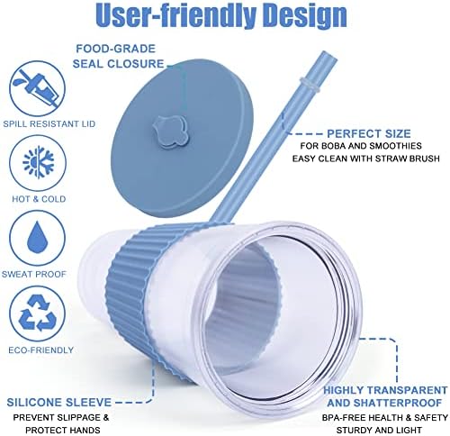 2 Pack Reusable Boba Tea Cups, 24oz Iced Coffee Cup with Straw and