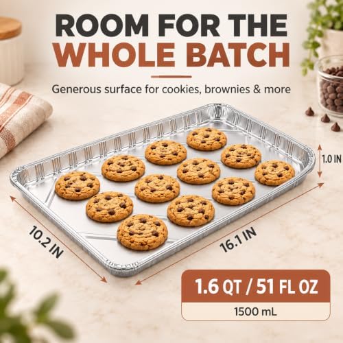 25 Pack Disposable Cookie Sheets, 16.1 x 10.2 Inch Aluminum Baking