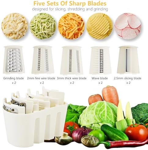 Rotary Cheese Grater with Handle, 5-in-1, White