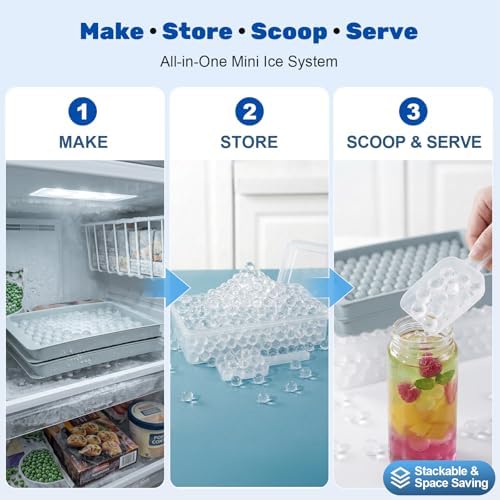Mini Ice Cube Trays with Lid & Bin, Tiny Pebble Ice Balls for Coffee