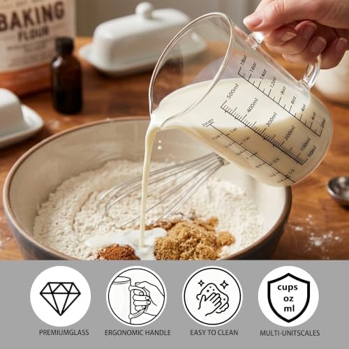 18 oz/500ml Glass Measuring Cup,OLULU 2 Cup Liquid Measuring Cup with