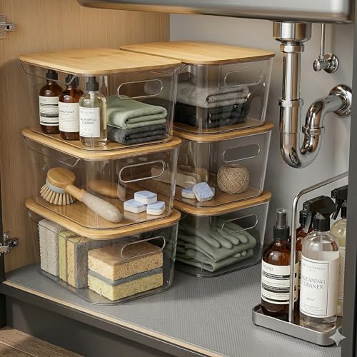 CiWiVOKi Stackable Storage Bins with Bamboo Lids, 3.7L
