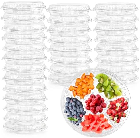 Lawei 30 Pack Plastic Appetizer Tray with Clear Lid, Stackable Round