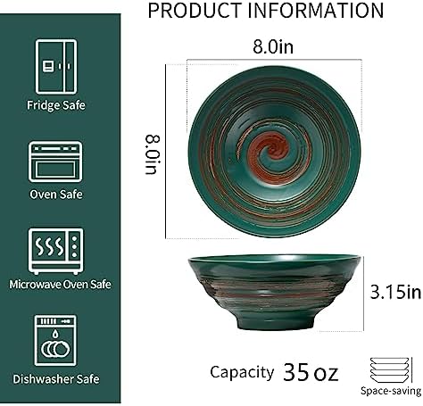YUN TAO Ramen Bowl Set, 35 Oz Large Multicolor Ceramic Ramen Bowls Set