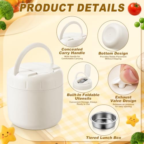 1 Pack 40 oz Insulated Food Jar with 2 Compartments, White