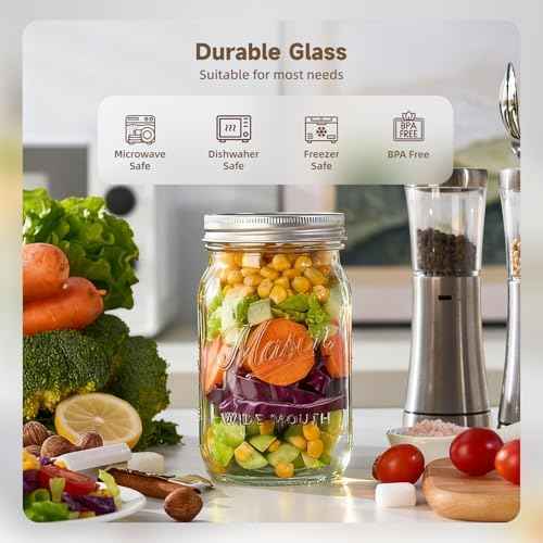 Mason Jars 32 oz, 6 Pack, Wide Mouth