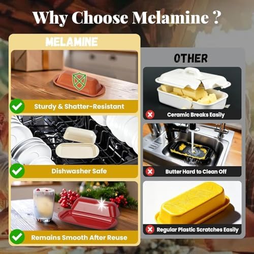 BPA-Free Melamine Butter Dish with Lid & Stainless Steel
