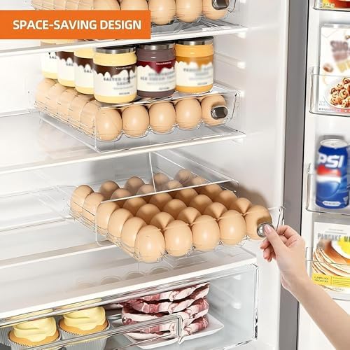 60-Eggs Holder for Fridge, 2 Tier Clear Stackable Egg Container for
