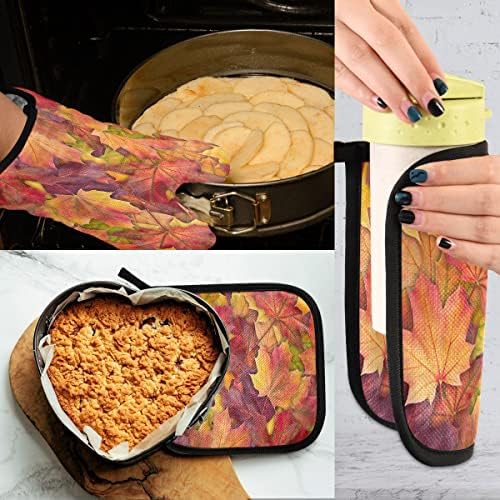 Oven Mitts Quilted Cotton Lining Fall Autumn Maple Leaves Potholders