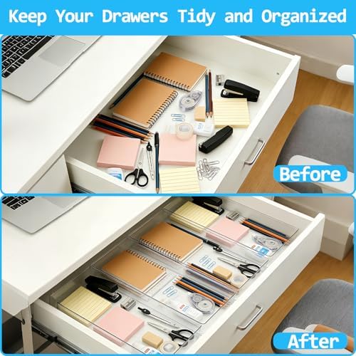 Manalete 4 Pcs Large Clear Plastic Drawer Organizer,15"x6" Vanity