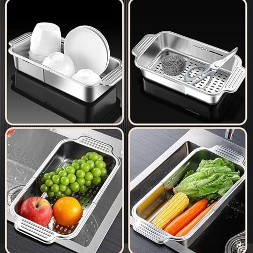 Expandable Colander Over The Sink Telescopic Filtering Colander