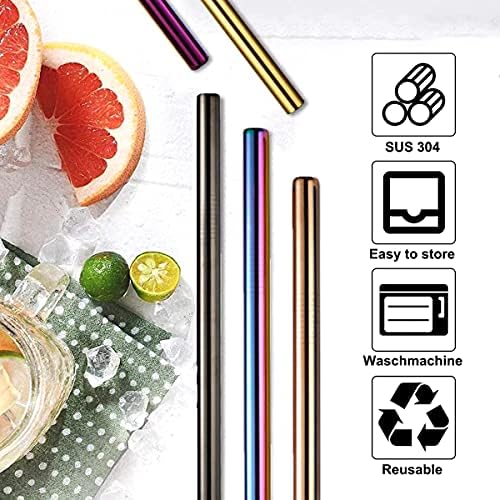 7 Pcs 8.5" Reusable Boba Drinking Straws 304 Stainless Steel Straws