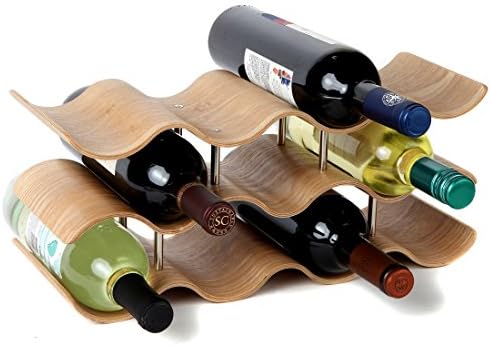 Lily's Home 11-Bottle Countertop Wine Rack for Kitchen, Modern Oak