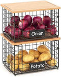 2-Pack Stackable Wire Baskets with Bamboo Top
