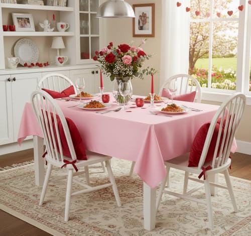 sancua Rectangle Tablecloth, 60 x 84 Inch, Valentines Pink