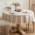 Checkered Tablecloth Round Cotton Linen Gingham Table Cloth with