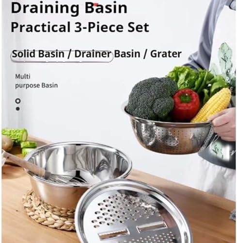 German Quality 3-in-1 Stainless Steel Grater Bowl,Stainless Steel